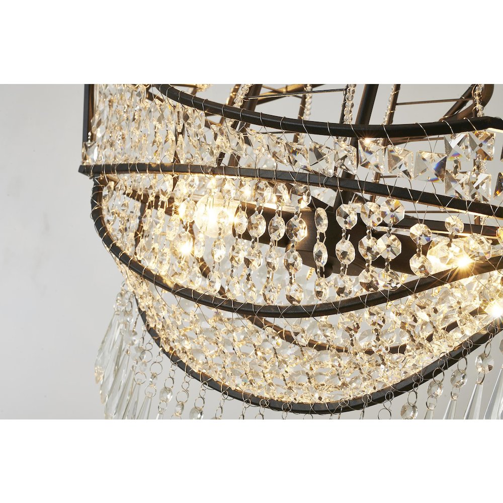 4-Light Matte Black Iron Chandelier With Clear Crystals