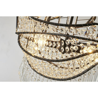 4-Light Matte Black Iron Chandelier With Clear Crystals
