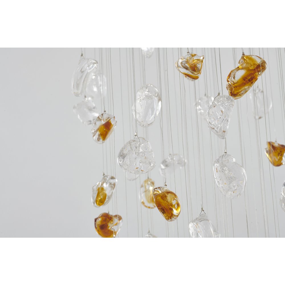 9-Light Brass Chandelier With Clear And Amber Glass Stones