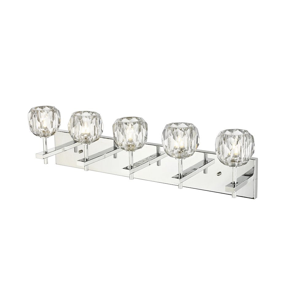 5-Light Chrome Wall Sconce With Clear Crystal Shades