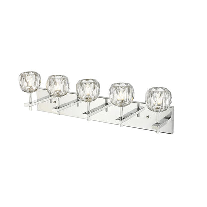 5-Light Chrome Wall Sconce With Clear Crystal Shades