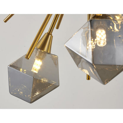 12-Light Gold Sputnik Chandelier With Smoke Glass Shades