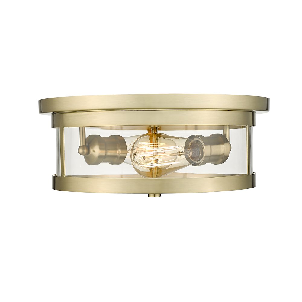 2-Light Gold Flush Mount With A Clear Glass Shade