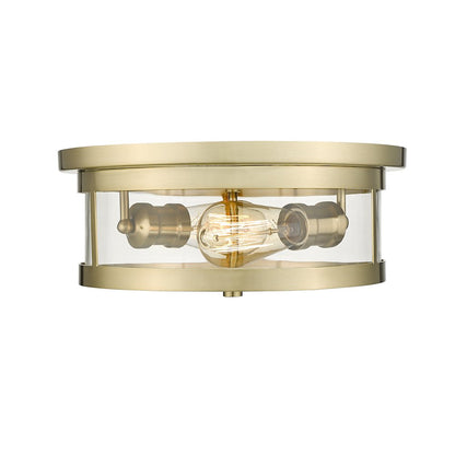 2-Light Gold Flush Mount With A Clear Glass Shade