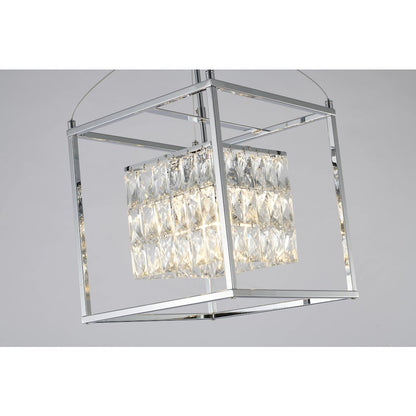 4-Light Chrome Cage Chandelier With Clear Crystals