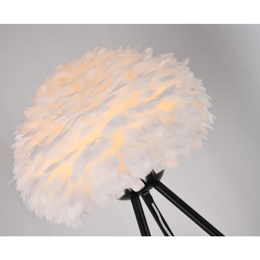 1-Light White Goose Feather Ball Floor Lamp With A Black Iron Frame