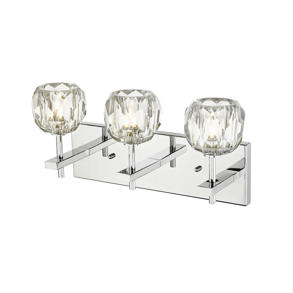 3-Light Chrome Wall Sconce With Clear Crystal Shades