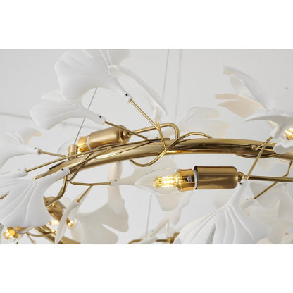 10-Light Brass Chandelier With White Acrylic Leafs