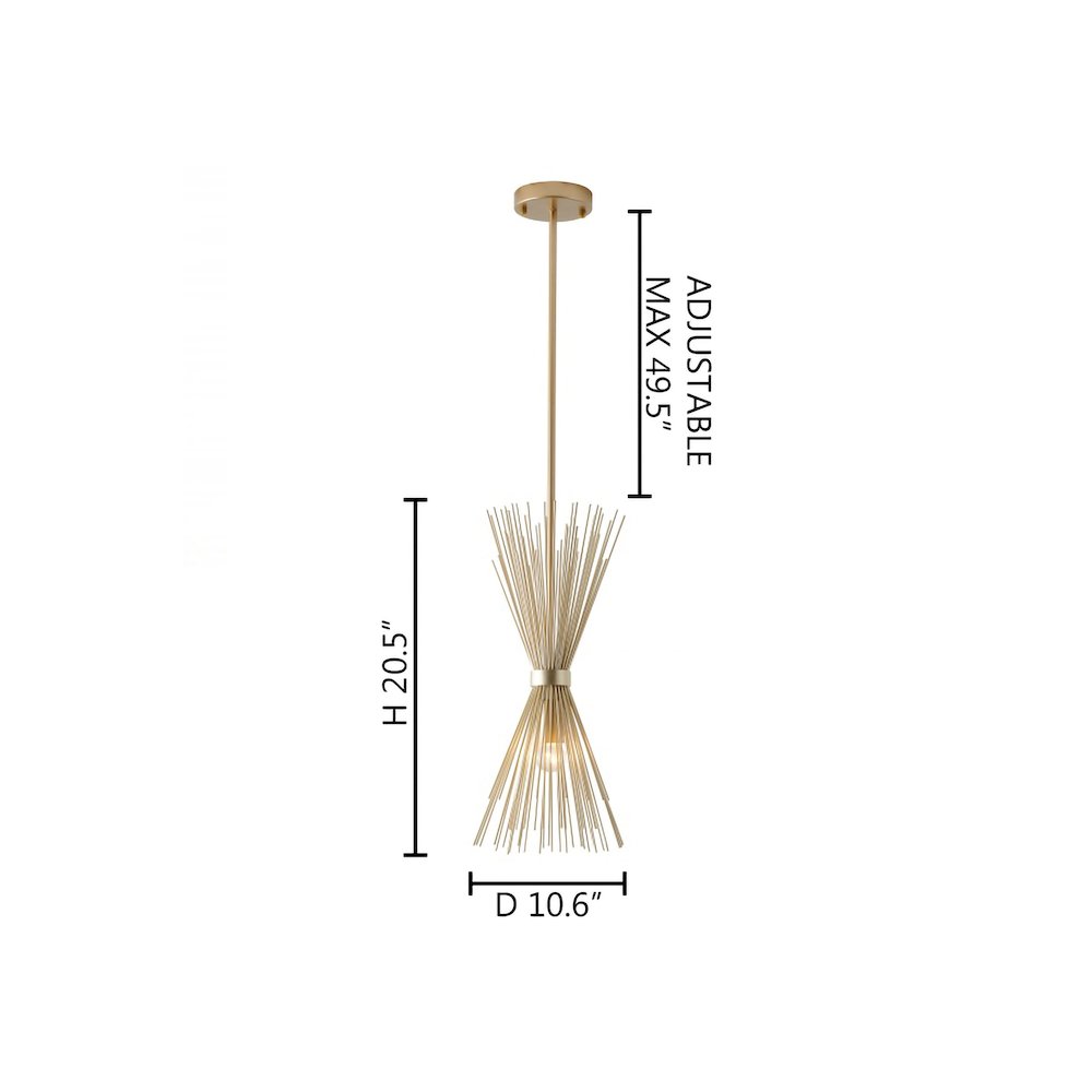 1-Light Gold Iron Pendant With A Spiked Cone Shade