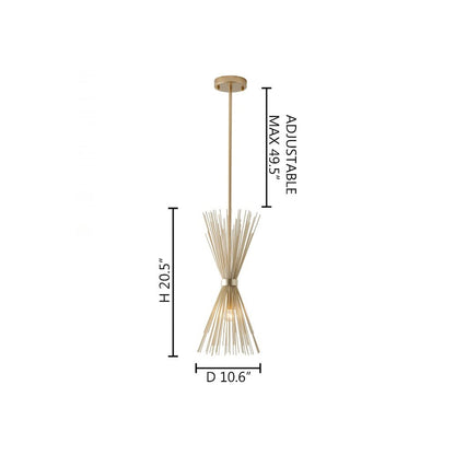 1-Light Gold Iron Pendant With A Spiked Cone Shade