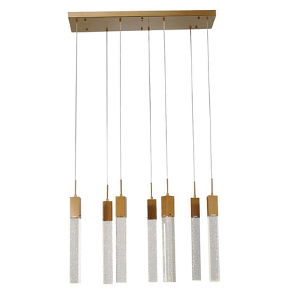7-Light Gold Island Lighting With A Clear Bubble Crystal