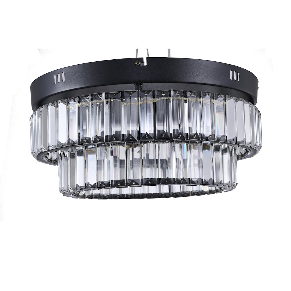 2-Light Satin Black Dimmable LED Flush Mount With Clear Crystals