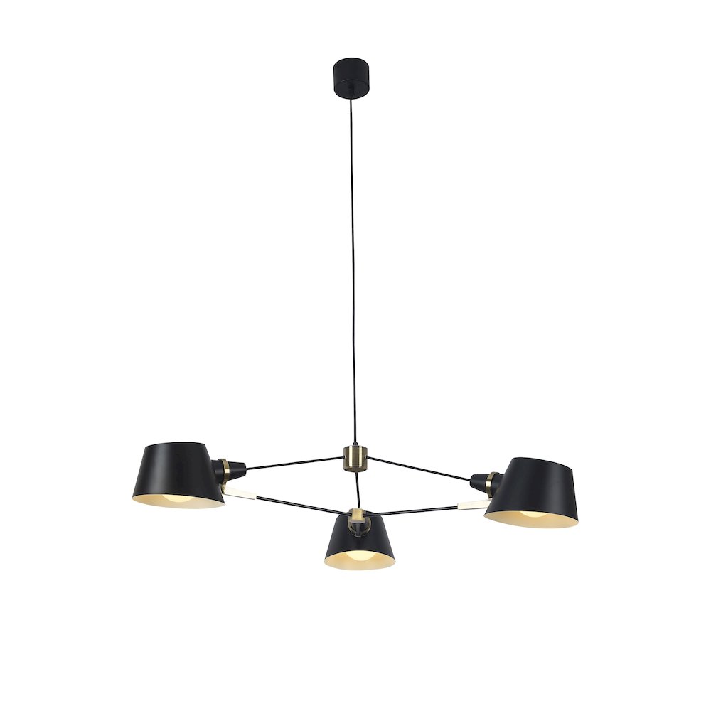 3-Light Black Iron Chandelier With Black Aluminum Shades
