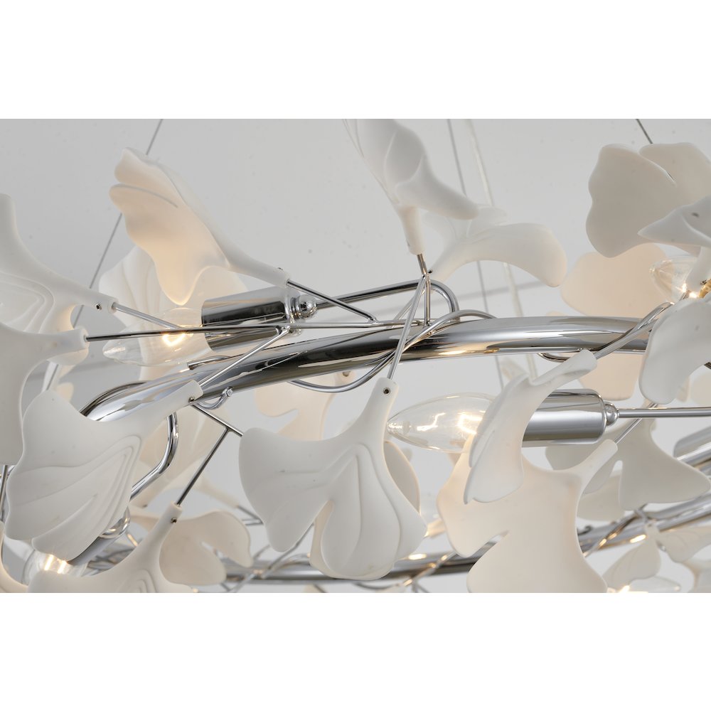 10-Light Chrome Chandelier With White Acrylic Leafs