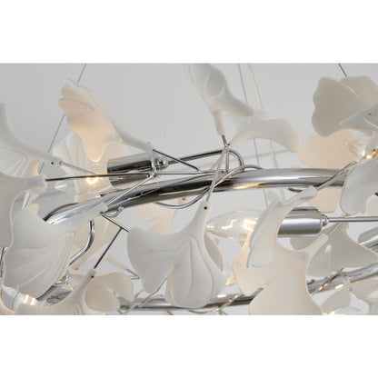 10-Light Chrome Chandelier With White Acrylic Leafs
