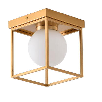 1-Light Brass Flush Mount With A White Glass Shade