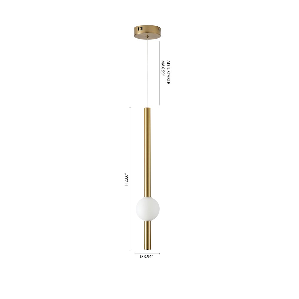 1-Light Gold LED Pendant With A White Acrylic Shade