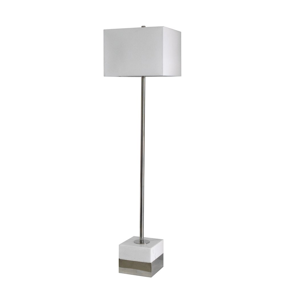 1-Light Polished Nickel Floor Lamp With A White Marble Base And A Shade