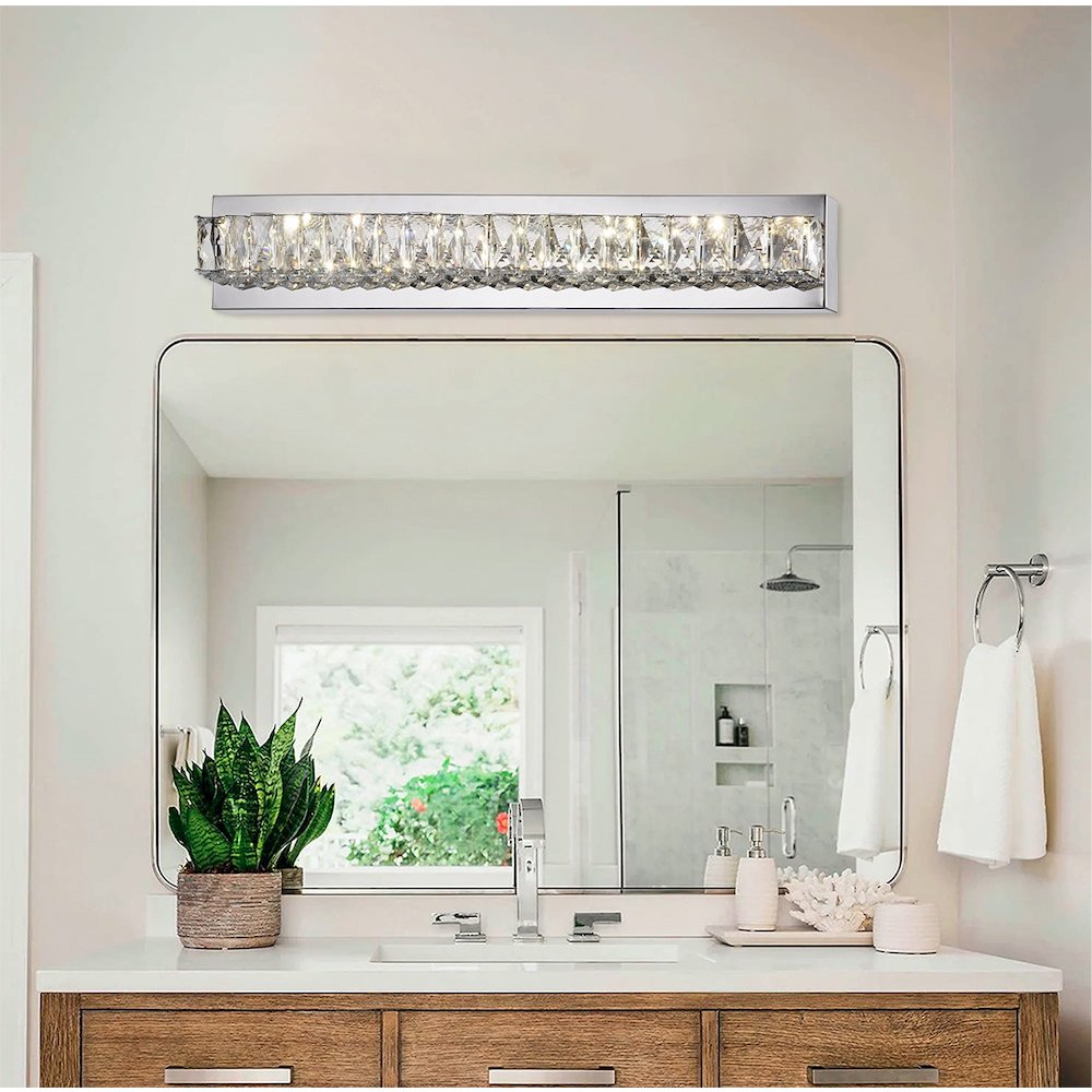 1-Light Chrome stainless steel LED Wall Sconce With Clear Crystal Accents