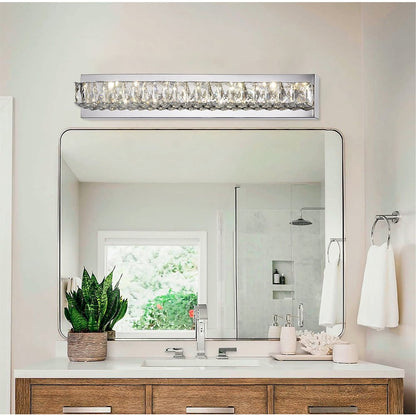 1-Light Chrome stainless steel LED Wall Sconce With Clear Crystal Accents