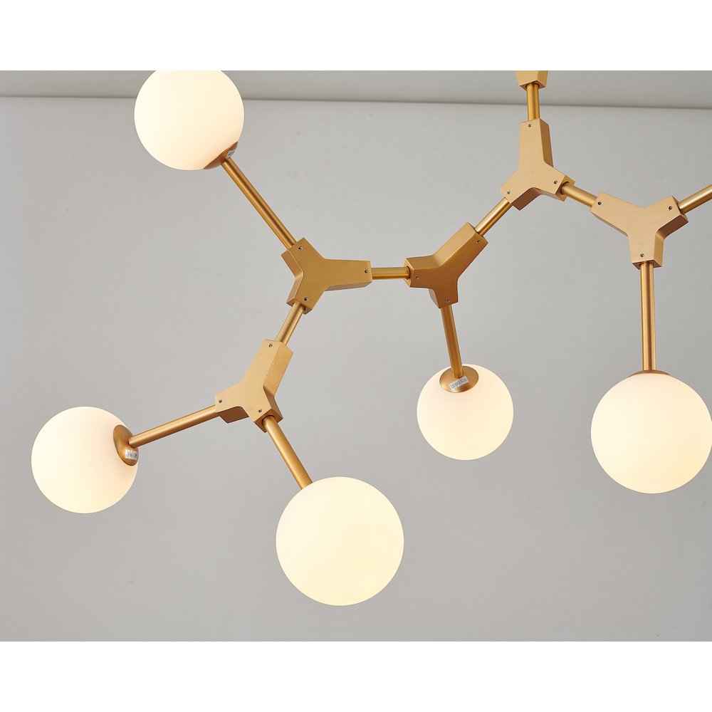 8-Light Gold Chandelier With White Glass Shades