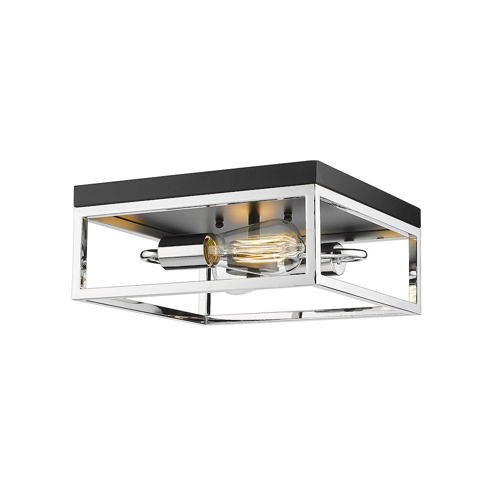2-Light Black And Chrome Metal Flush Mount