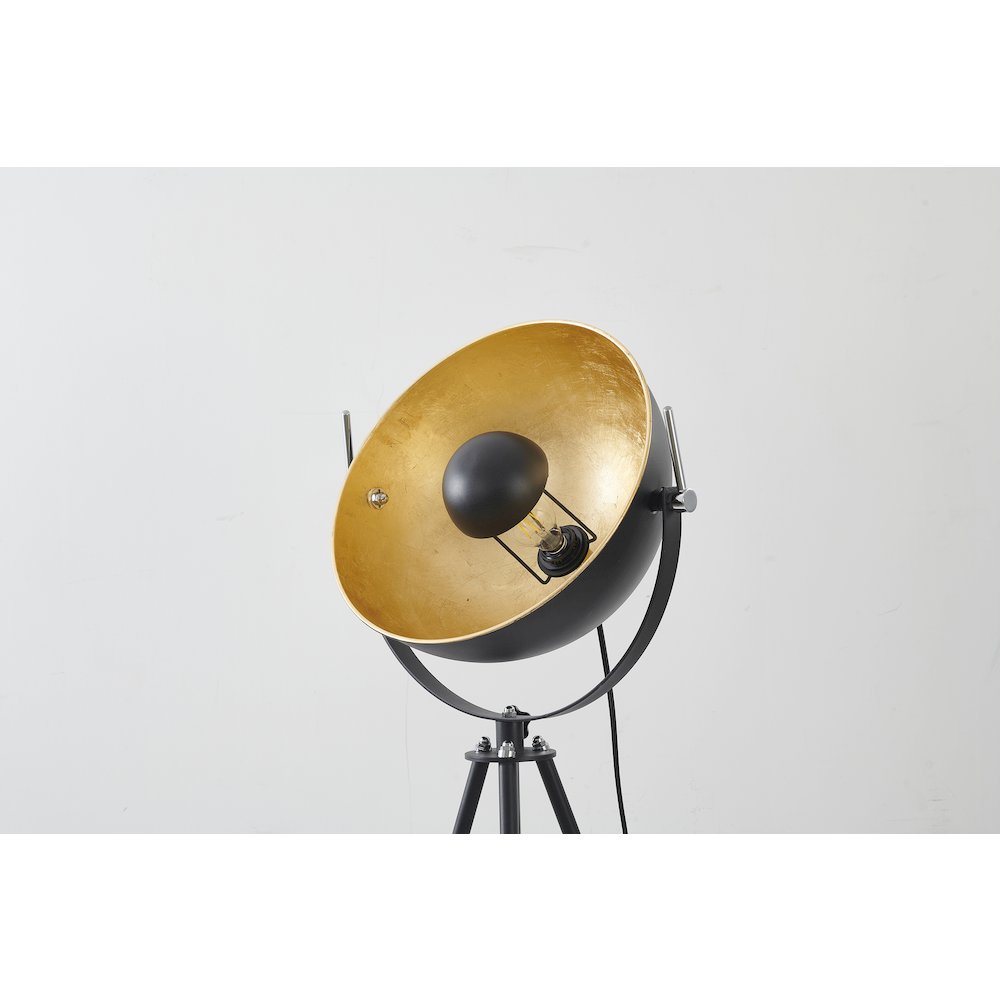 1-Light Black Metal Floor Lamp With A Gold Leaf Interior Shade
