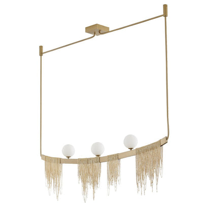 3-Light Gold Chandelier With Hanning Chains And White Glass Shades