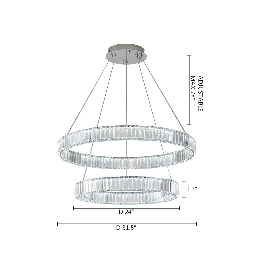 2-Light Chrome Steel LED Chandelier With Crystals