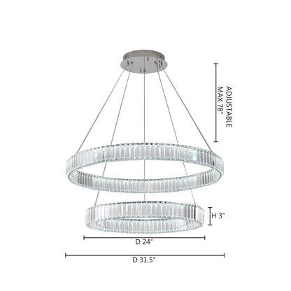 2-Light Chrome Steel LED Chandelier With Crystals