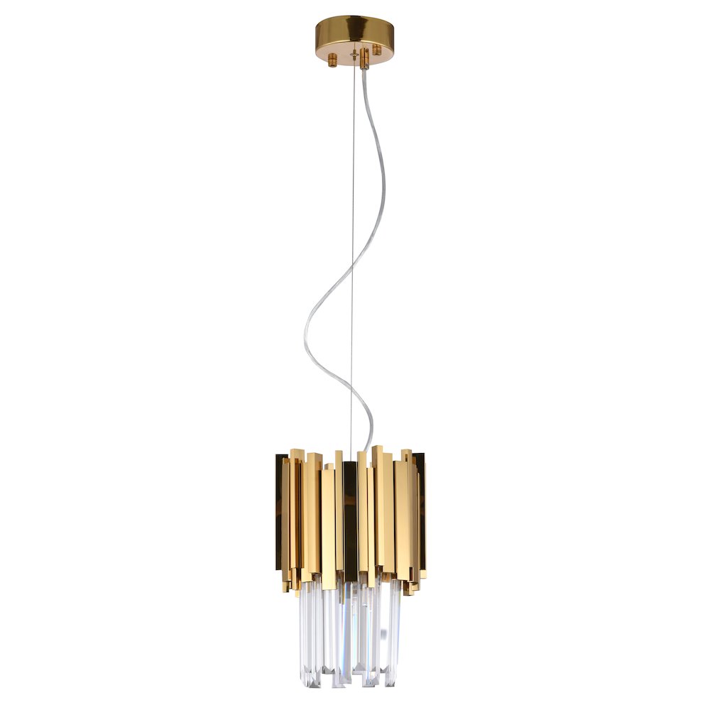 3-Light Gold Stainless Steel Pendant With Clear Crystals