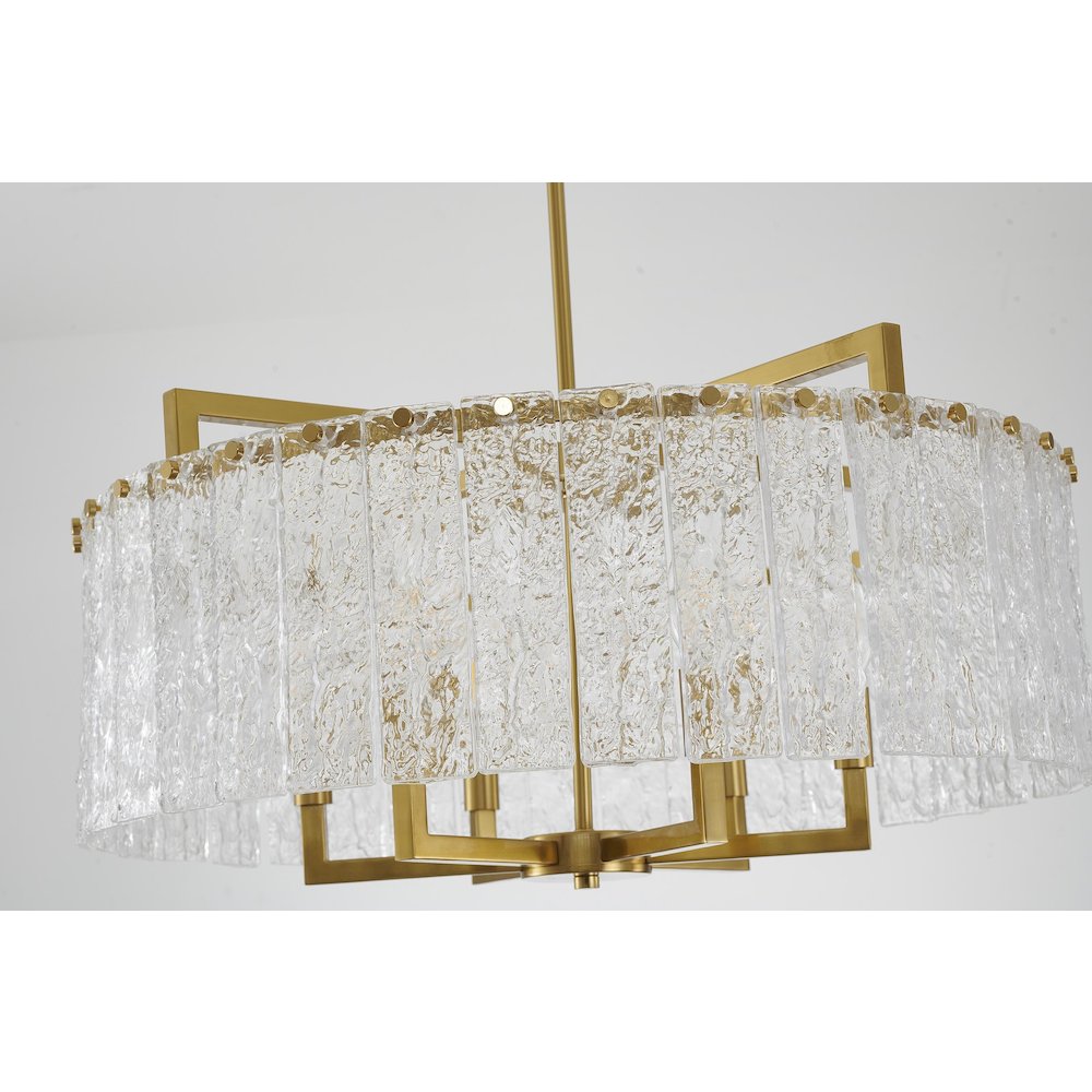 6-Light Brass Chandelier With Hanging Clear Rippled Glass