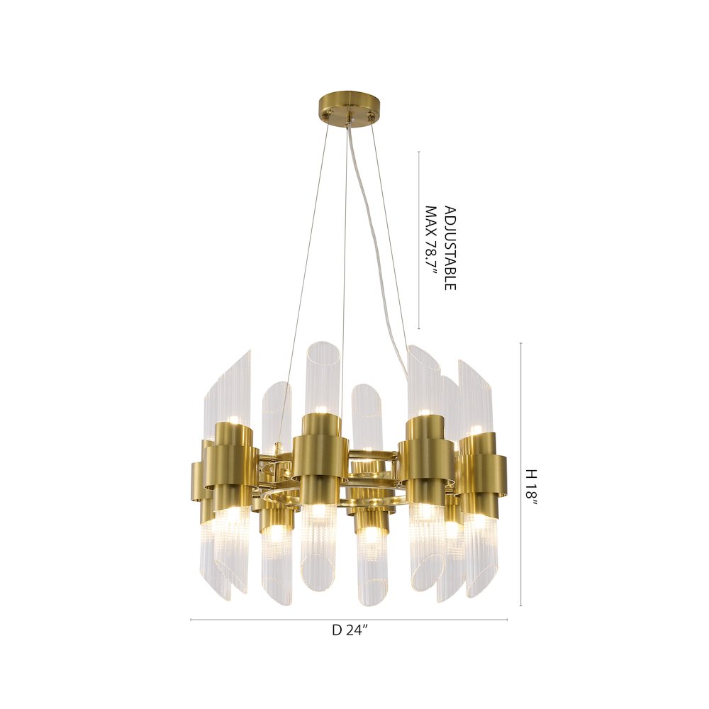 16-Light Satin Brass Iron Chandelier With Glass Shades