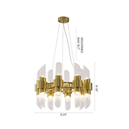 16-Light Satin Brass Iron Chandelier With Glass Shades