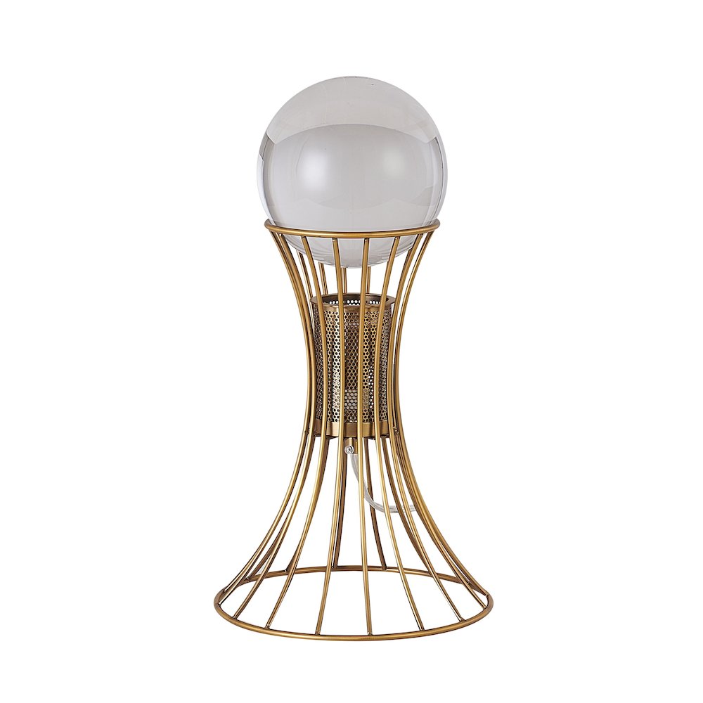 1-Light Antique Brass Metal Table Lamp With A Clear Crystal Ball