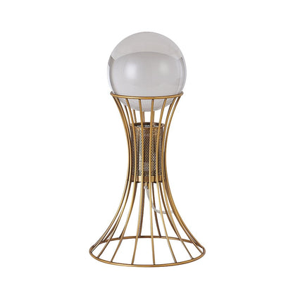 1-Light Antique Brass Metal Table Lamp With A Clear Crystal Ball