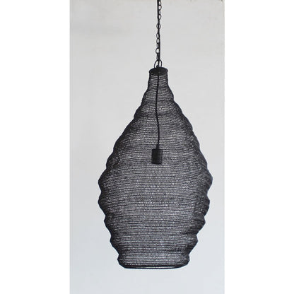 1-Light Satin Black Pendant With A Chain Basket Shade