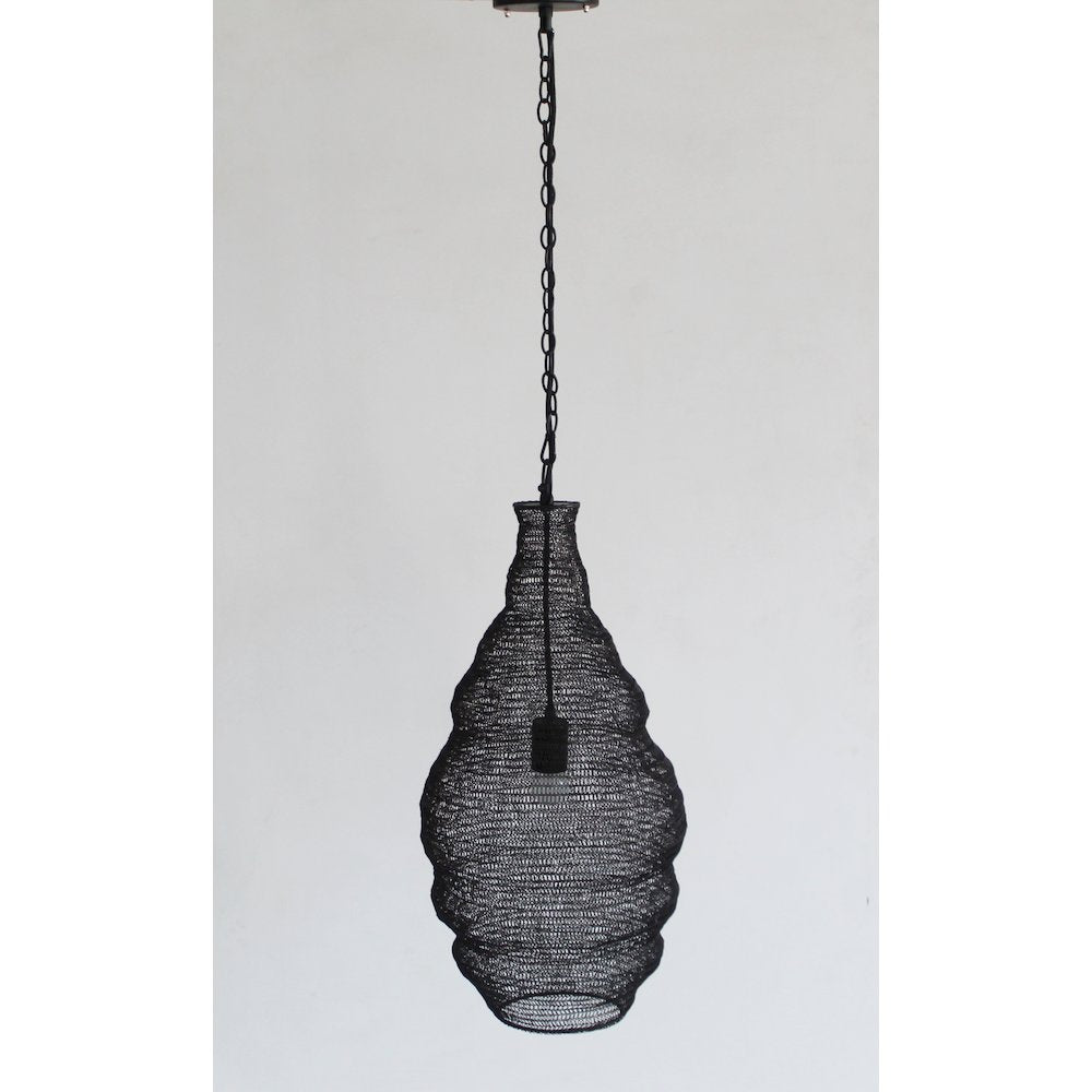 1-Light Satin Black Pendant With A Chain Basket Shade