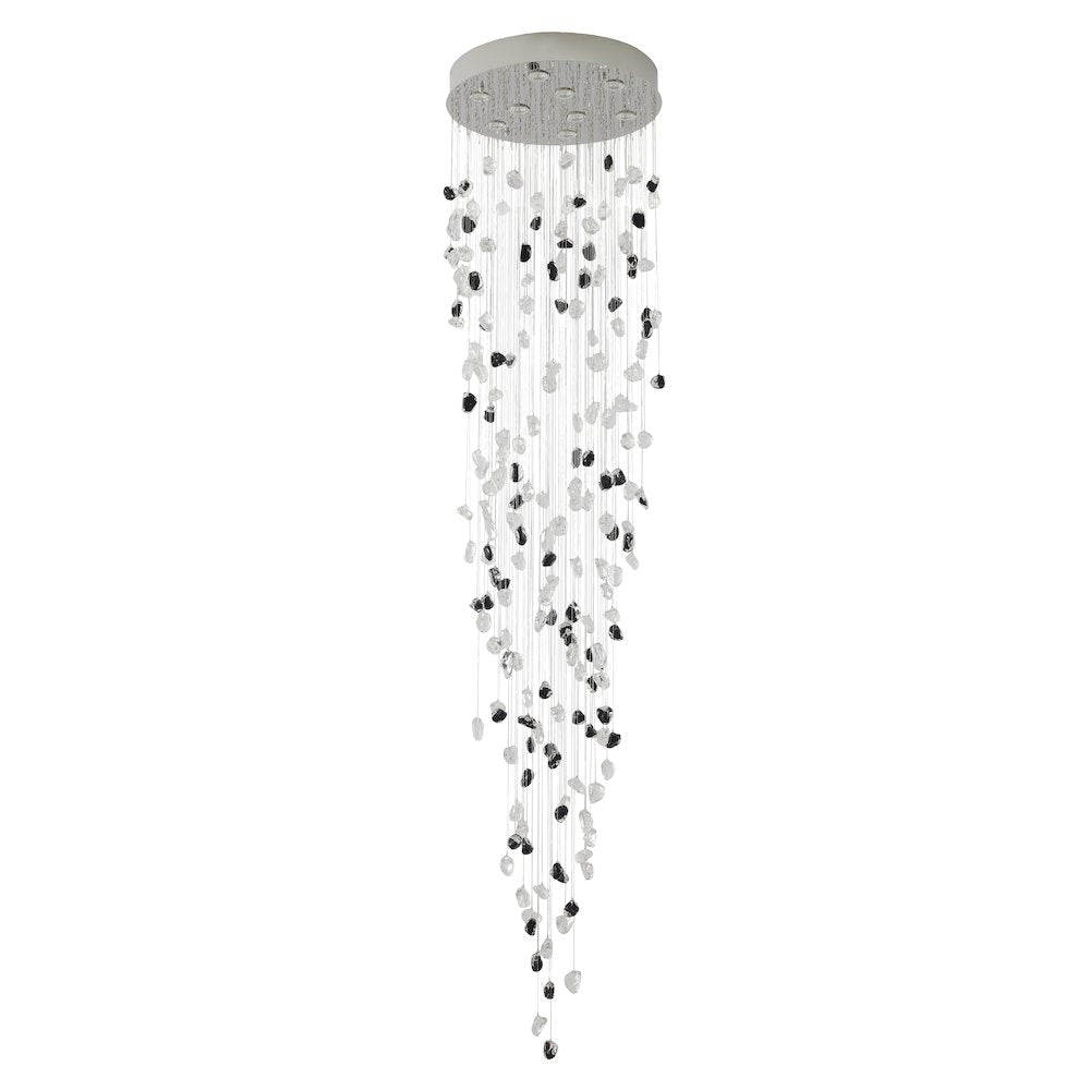 9-Light Chrome Chandelier With Clear And Amber Glass Stones
