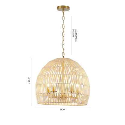 5-Light Brass Chandelier With A Natural White Wood Vine Basket Shade