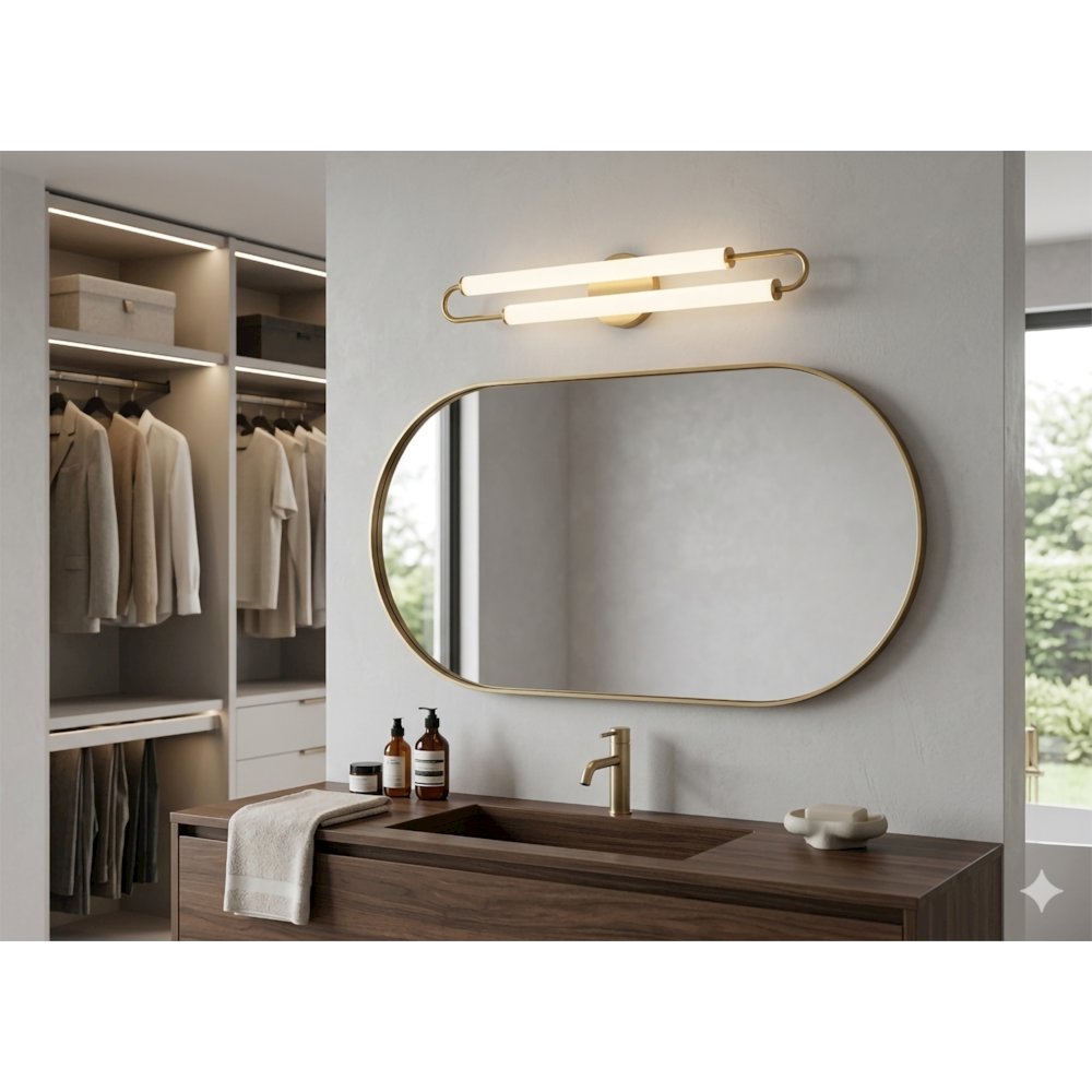 2-Light Satin Brass LED Wall Sconce With White Acrylic Shades