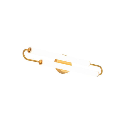 2-Light Satin Brass LED Wall Sconce With White Acrylic Shades