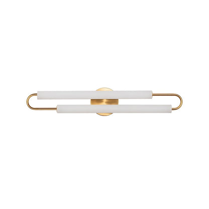 2-Light Satin Brass LED Wall Sconce With White Acrylic Shades