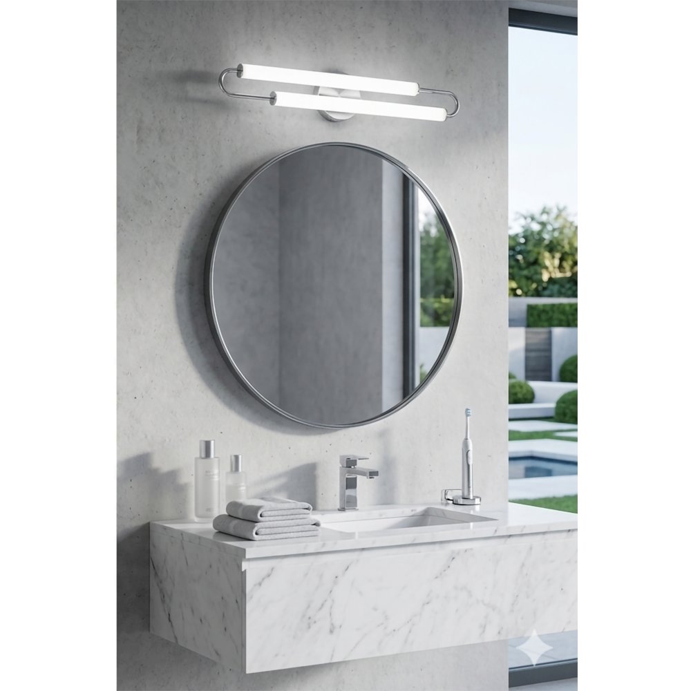 2-Light Chrome LED Wall Sconce With White Acrylic Shades