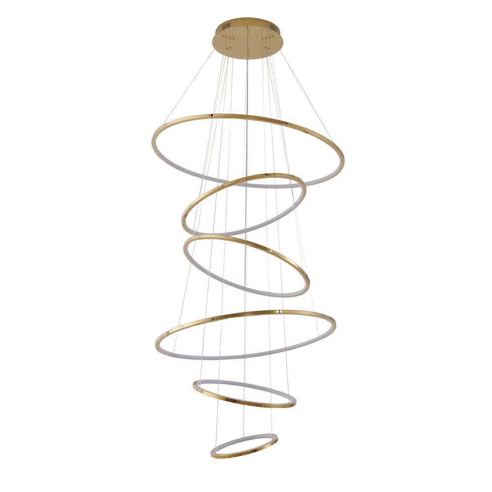 6-Light Shiny Gold Aluminum LED Chandelier With White Acrylic Diffusers