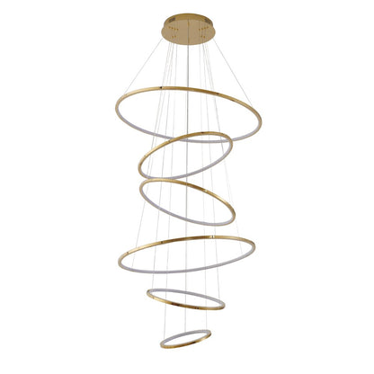 6-Light Shiny Gold Aluminum LED Chandelier With White Acrylic Diffusers