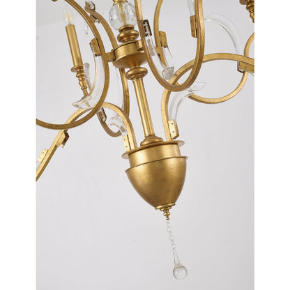 6-Light Gold Metal Leaf Chandelier With Clear Crystals