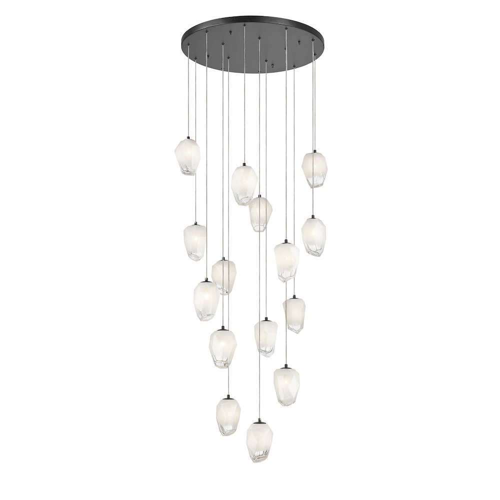 15-Light Black Chandelier With White Glass Pendants