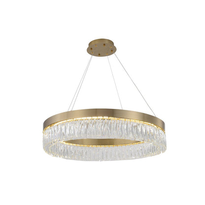 1-Light Gold LED Chandelier With Clear Crystal Accents