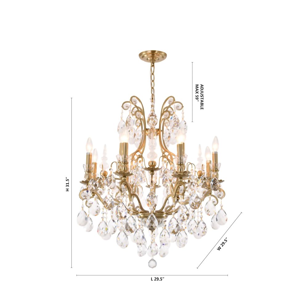 13-Light Antique Brass Chandelier With Clear Crystals